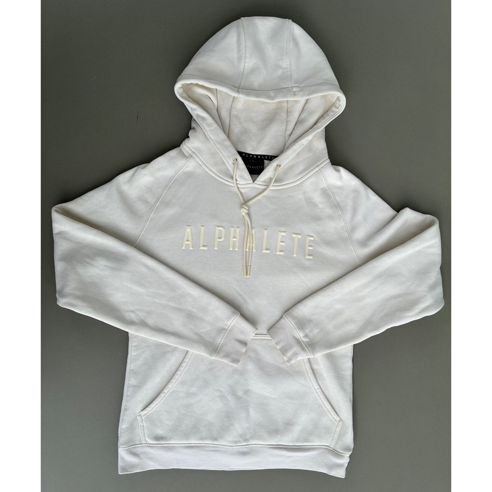 Alphalete Athletics Womens Cream White Embroidered Logo Fleece Hoodie Small
